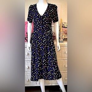 Julia Flanagan x Gorman Midi Dress Low Cut Colorful Polka Dots on Black size 6